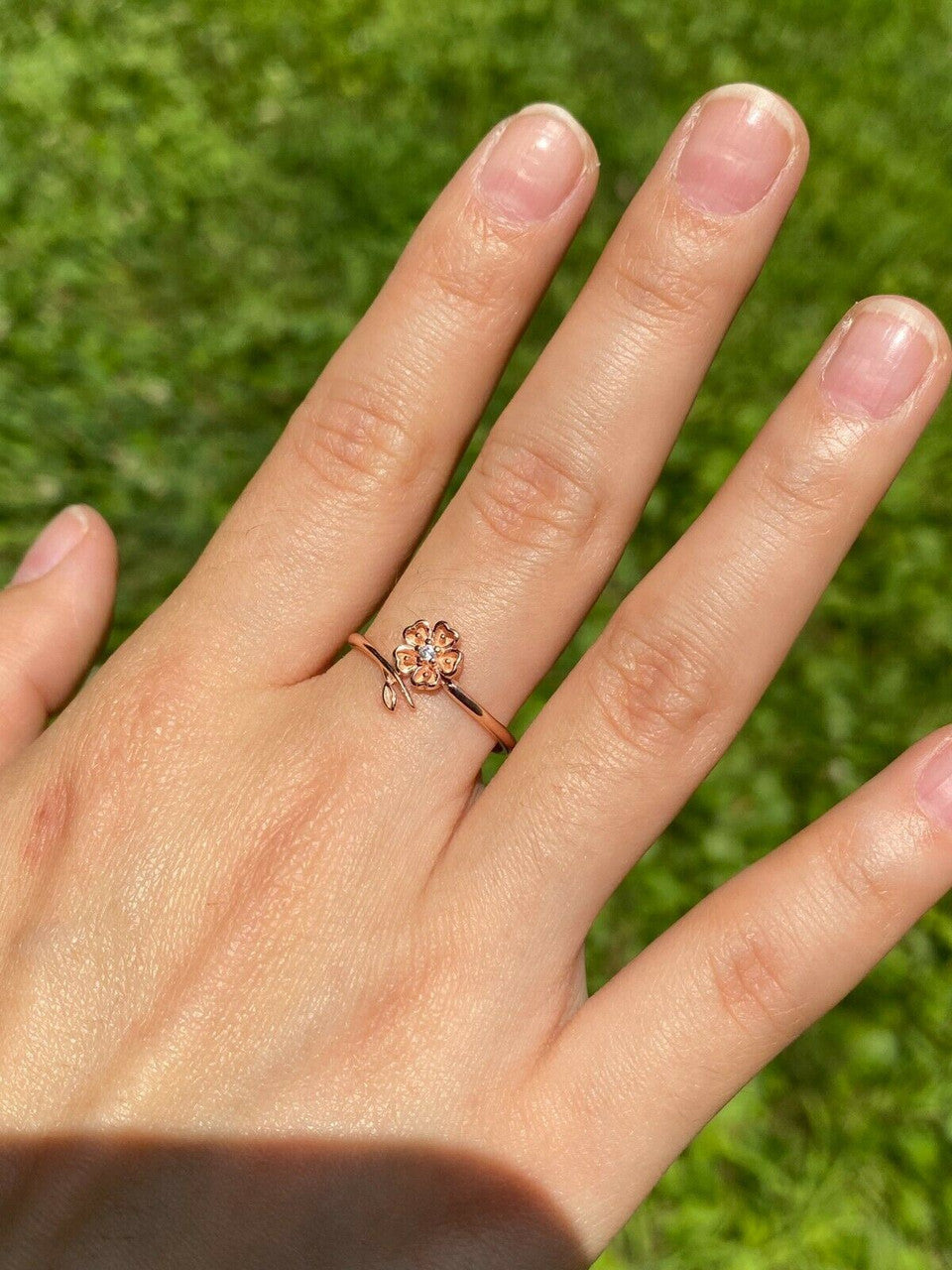 HarlemBling Open Flower Rose Ring Diamond 925 Sterling Silver Or Yellow Rose Gold Finish