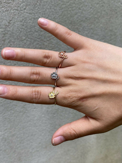 HarlemBling Open Flower Rose Ring Diamond 925 Sterling Silver Or Yellow Rose Gold Finish