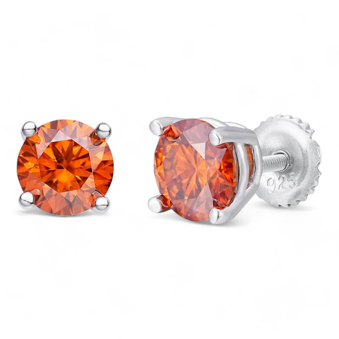 HarlemBling Orange MOISSANITE Solitaire Stud Earrings - 925 Silver - 3mm-8mm - 0.2-4ct