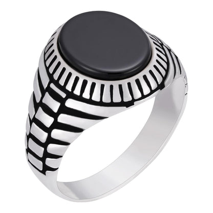 HarlemBling Oval Eye Ring - 925 Silver Oxidized - Genuine Black Onyx Stone