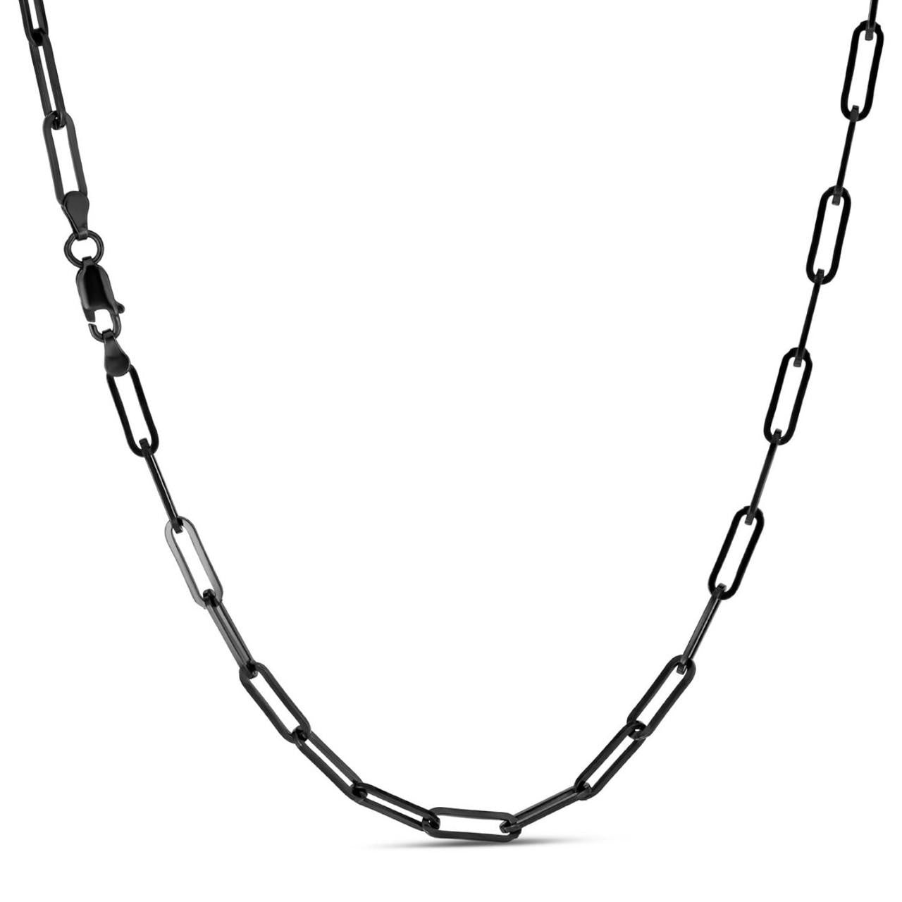 HarlemBling Paperclip Chain Necklace - Black Rhodium Over 925 Sterling Silver - 14"-24" - 4mm