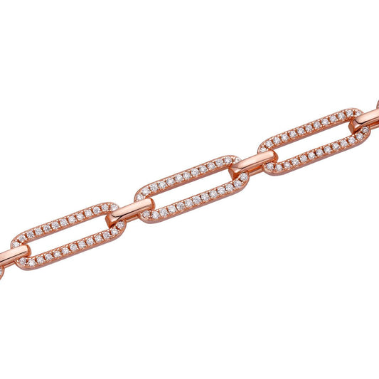 HarlemBling Paperclip Chain Necklace Iced Out CZ Stones - 14k Rose Gold Vermeil 925 Silver - 5mm - 14-24"