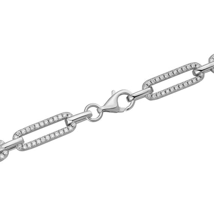 HarlemBling Paperclip Chain Necklace Iced Out CZ Stones - 925 Silver - 5mm - 14-24"