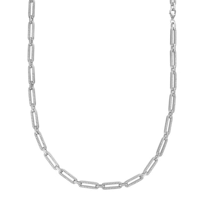 HarlemBling Paperclip Chain Necklace Iced Out CZ Stones - 925 Silver - 5mm - 14-24"