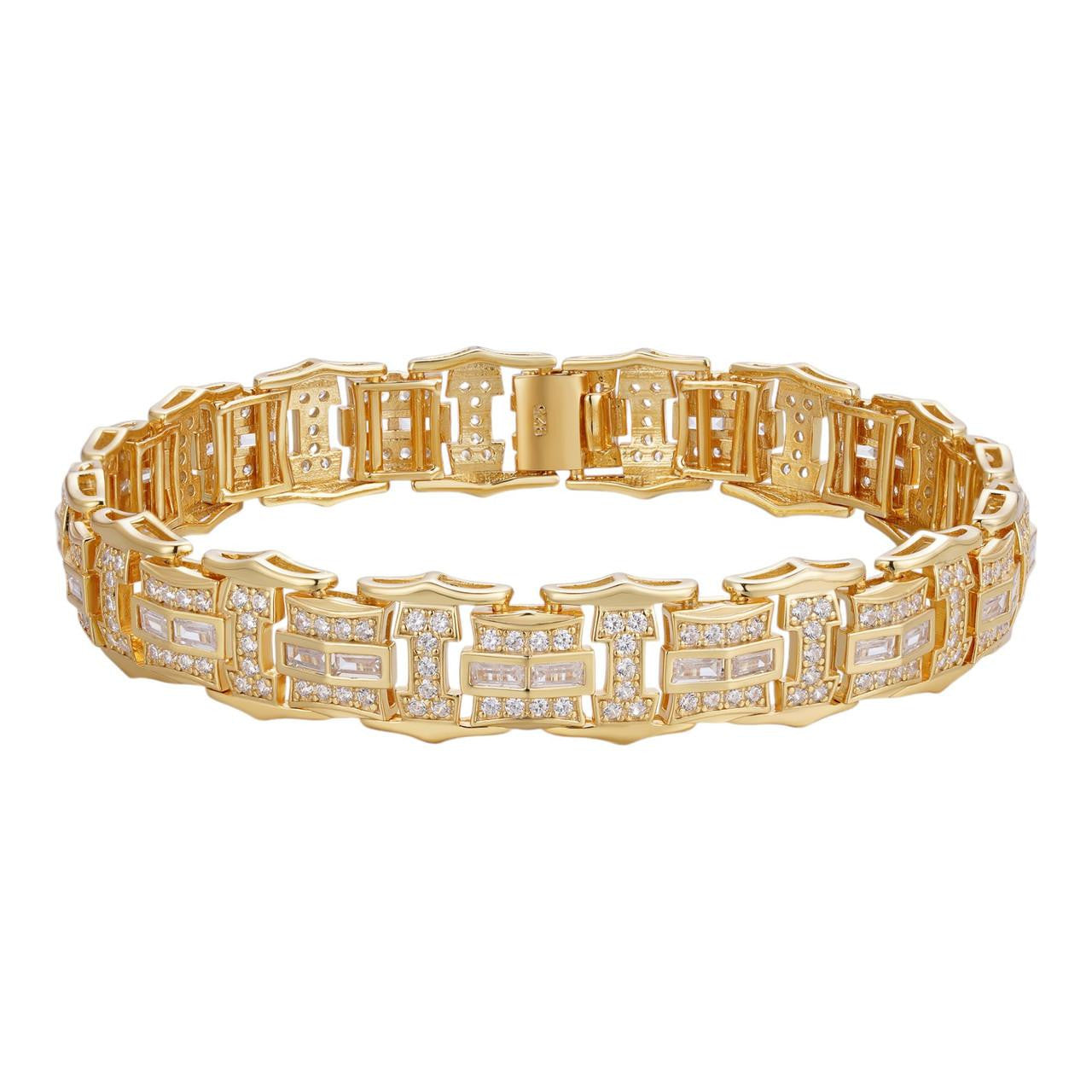HarlemBling Parisian Vuitton Custom Link Bracelet Iced Out CZ Stones - 14k Gold Vermeil 925 Silver - 12mm - 7"-8.5"