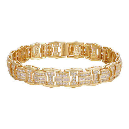 HarlemBling Parisian Vuitton Custom Link Bracelet Iced Out CZ Stones - 14k Gold Vermeil 925 Silver - 12mm - 7"-8.5"