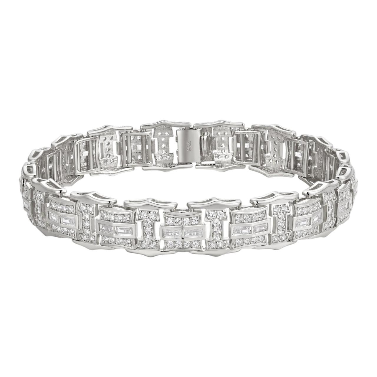 HarlemBling Parisian Vuitton Custom Link Bracelet Iced Out CZ Stones - 925 Silver - 12mm - 7"-8.5"