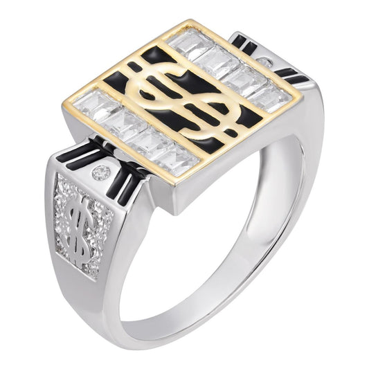 HarlemBling PIMP Money Ring  - 925 Silver & Gold Accent  - CZ Stones