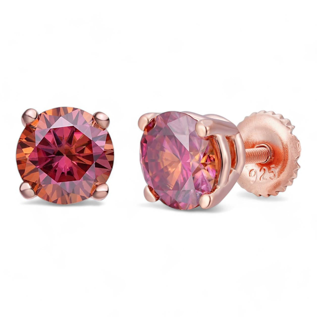 HarlemBling Pink MOISSANITE Solitaire Stud Earrings - 14k Rose Gold Vermeil 925 Silver - 3mm-8mm - 0.2-4ct