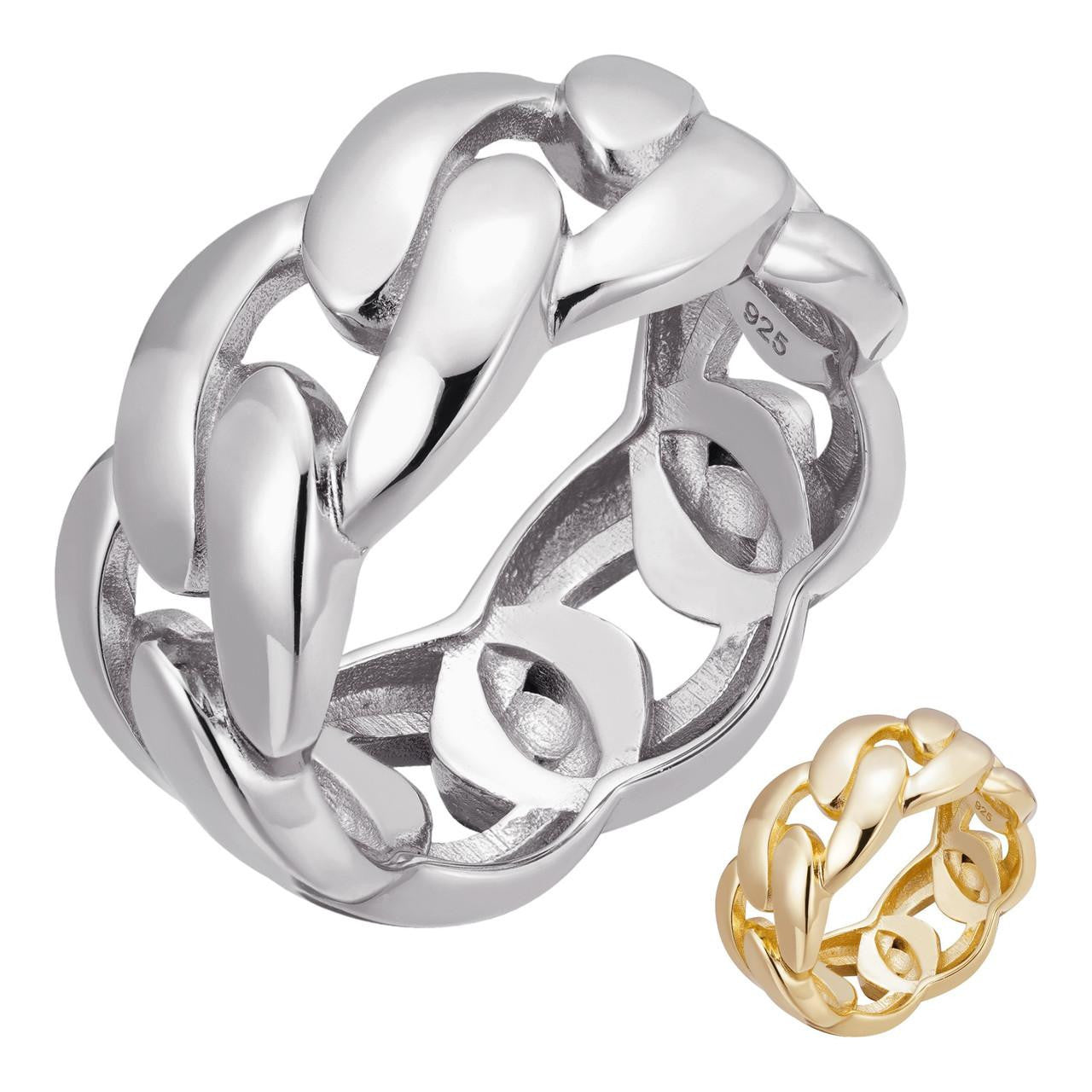 HarlemBling Plain Cuban Link Ring - Timeless Classic - 925 Silver Or 14K Gold Vermeil
