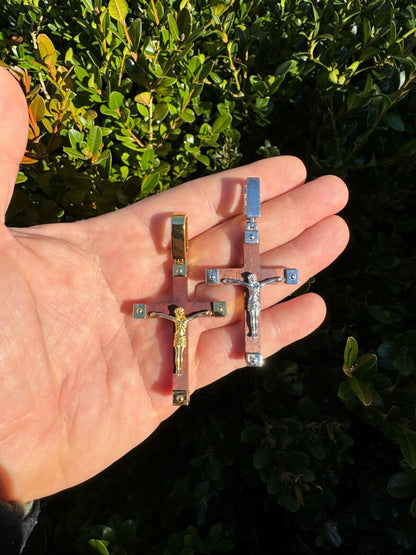 HarlemBling Plain Real 925 Silver & Natural Wood Jesus Cross Pendant Necklace ITALY Handmade