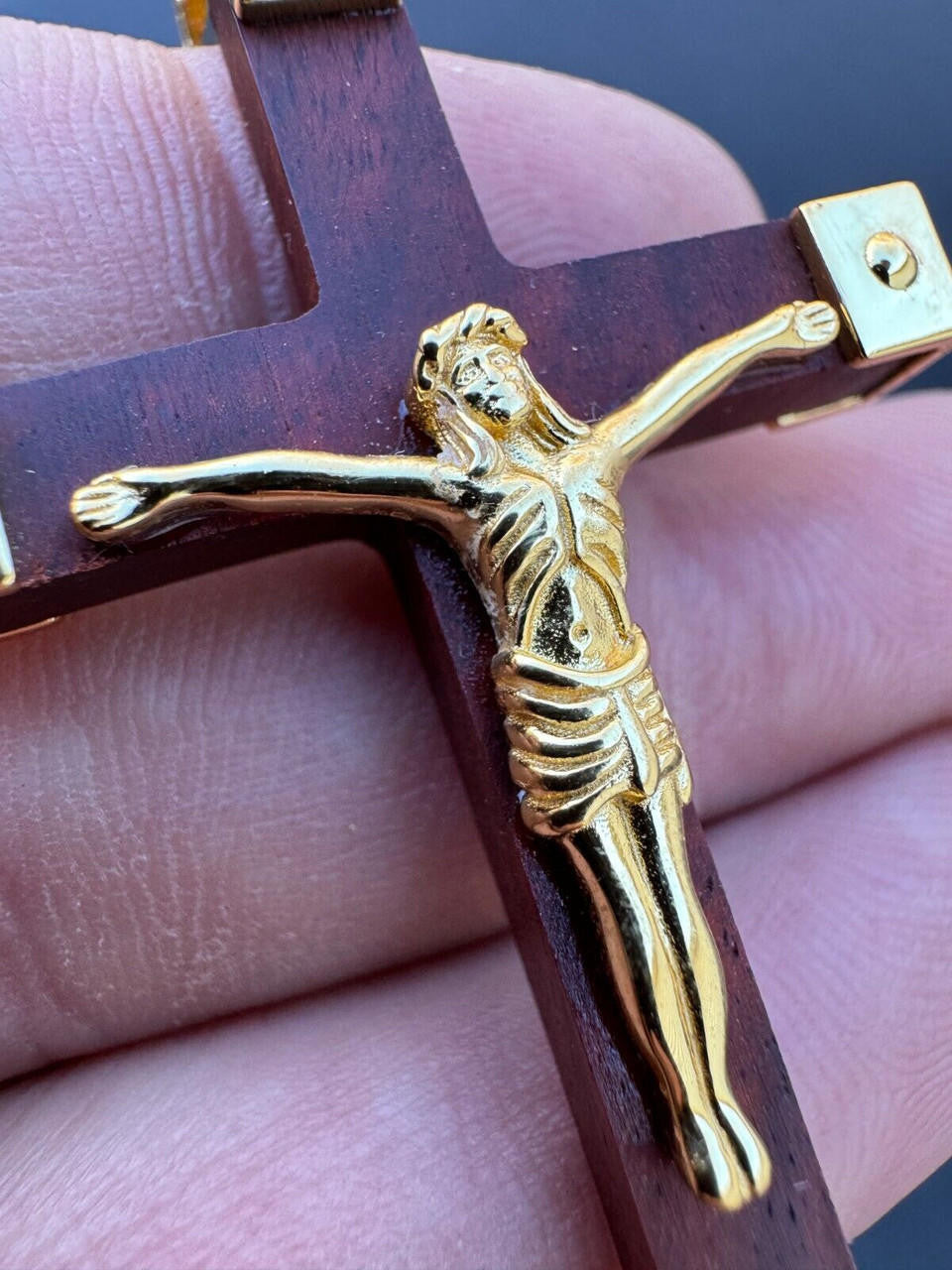 HarlemBling Plain Real 925 Silver & Natural Wood Jesus Cross Pendant Necklace ITALY Handmade