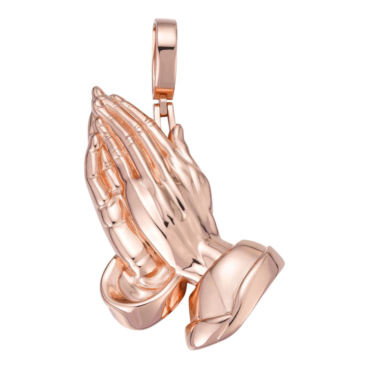 HarlemBling Praying Folded Hands Religious Pendant - 14k Rose Gold Vermeil 925 Silver - 3 Sizes 1.25"-2.75"