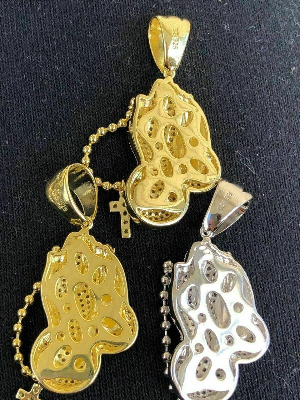 HarlemBling Praying Folded Hands W Cross Solid 925 Sterling Silver Pendant man made Diamond ICY