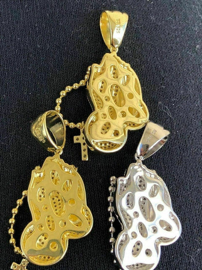 HarlemBling Praying Folded Hands W Cross Solid 925 Sterling Silver Pendant man made Diamond ICY