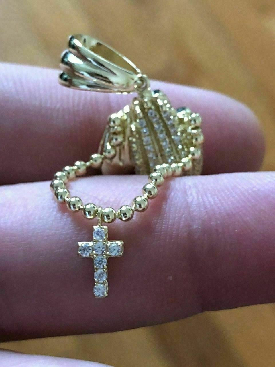 HarlemBling Praying Folded Hands W Cross Solid 925 Sterling Silver Pendant man made Diamond ICY