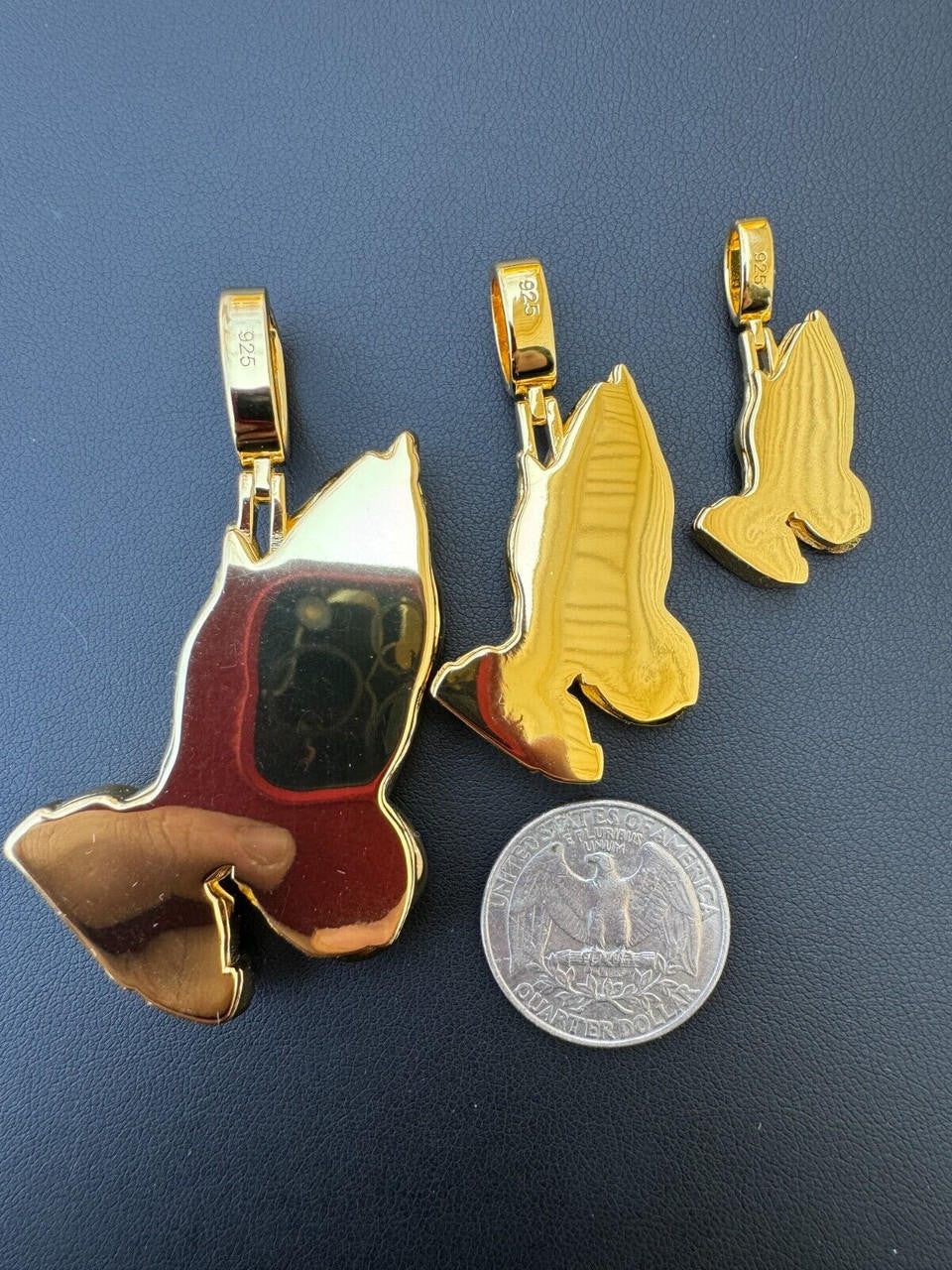 HarlemBling Praying Hands Religious Pendant Plain 14k Gold Over 925 Sterling Silver Necklace