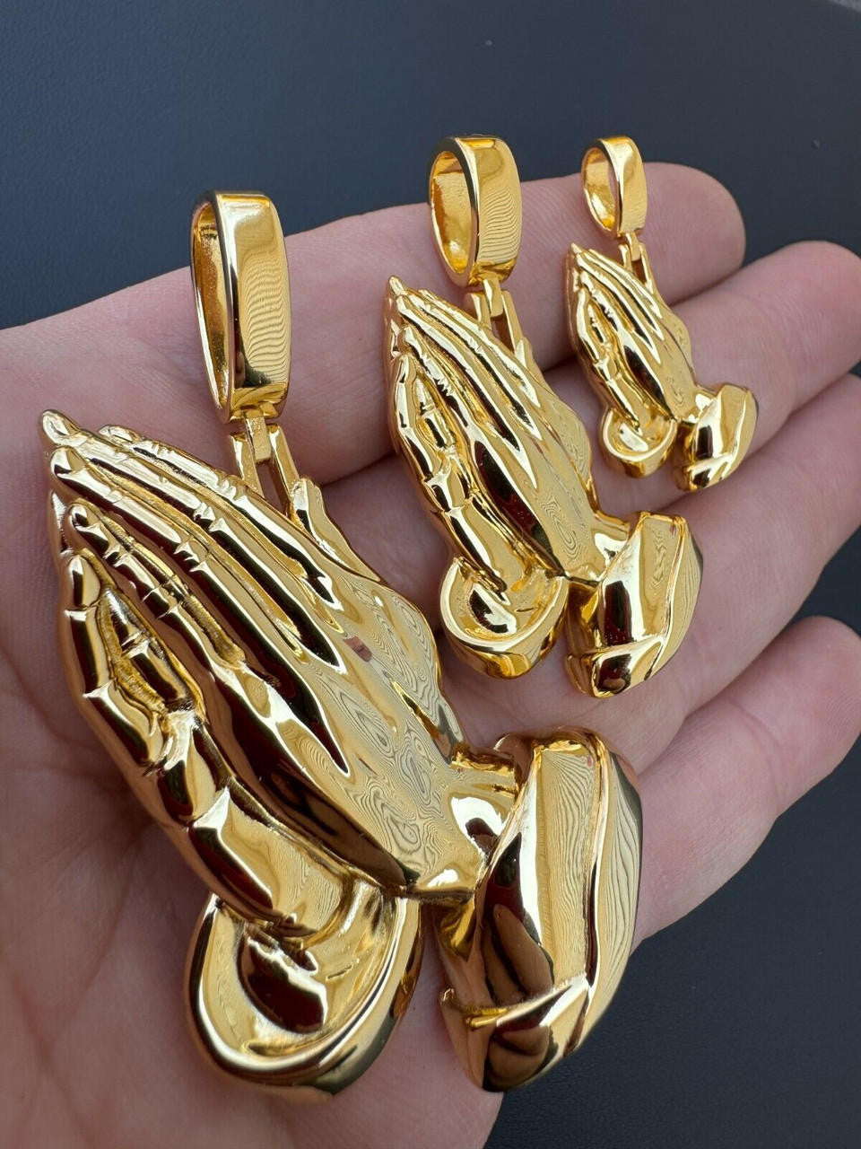 HarlemBling Praying Hands Religious Pendant Plain 14k Gold Over 925 Sterling Silver Necklace