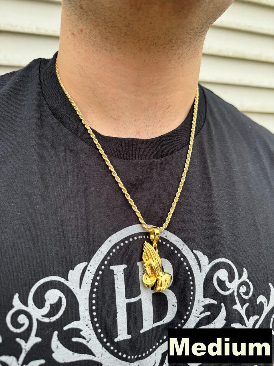 HarlemBling Praying Hands Religious Pendant Plain 14k Gold Over 925 Sterling Silver Necklace