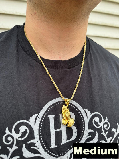 HarlemBling Praying Hands Religious Pendant Plain 14k Gold Over 925 Sterling Silver Necklace
