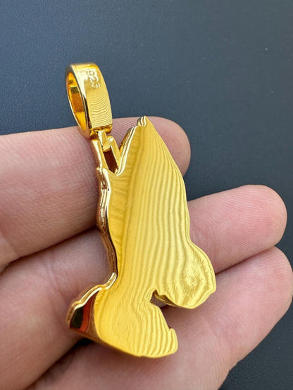 HarlemBling Praying Hands Religious Pendant Plain 14k Gold Over 925 Sterling Silver Necklace