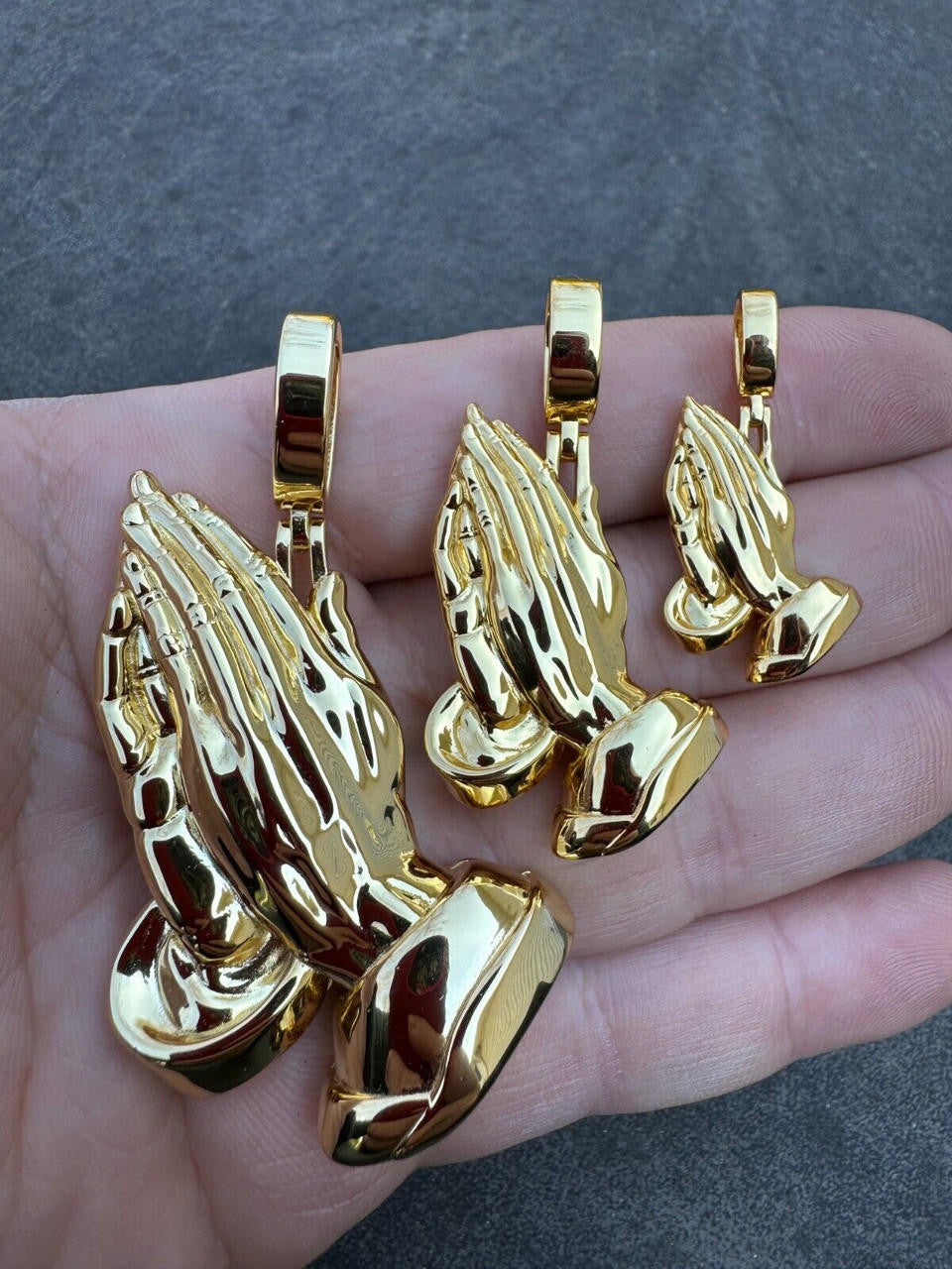 HarlemBling Praying Hands Religious Pendant Plain 14k Gold Over 925 Sterling Silver Necklace