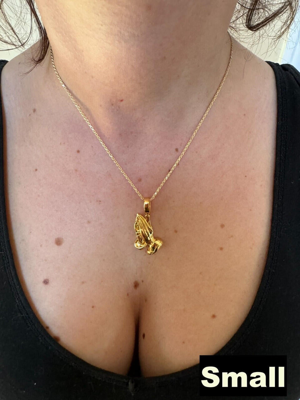 HarlemBling Praying Hands Religious Pendant Plain 14k Gold Over 925 Sterling Silver Necklace