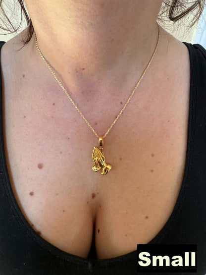 HarlemBling Praying Hands Religious Pendant Plain 14k Gold Over 925 Sterling Silver Necklace