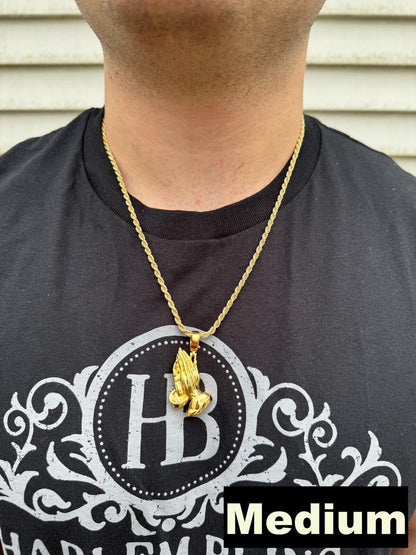 HarlemBling Praying Hands Religious Pendant Plain 14k Gold Over 925 Sterling Silver Necklace