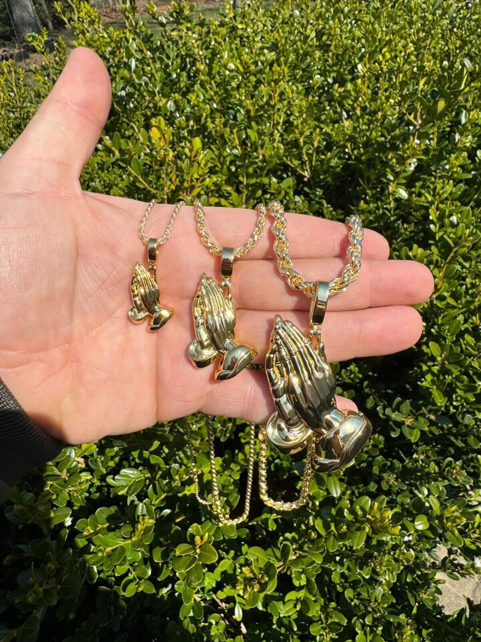 HarlemBling Praying Hands Religious Pendant Plain 14k Gold Over 925 Sterling Silver Necklace