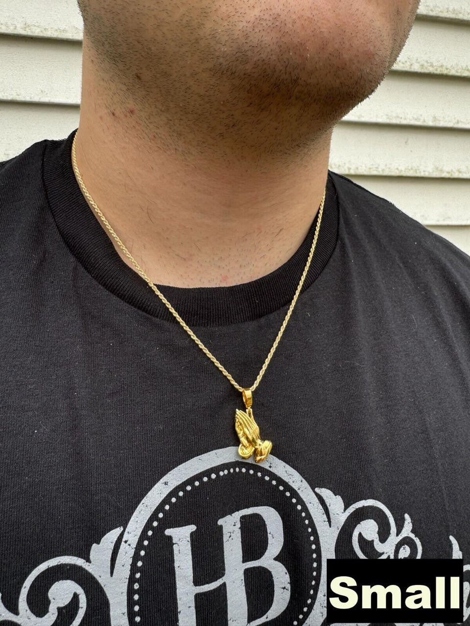 HarlemBling Praying Hands Religious Pendant Plain 14k Gold Over 925 Sterling Silver Necklace