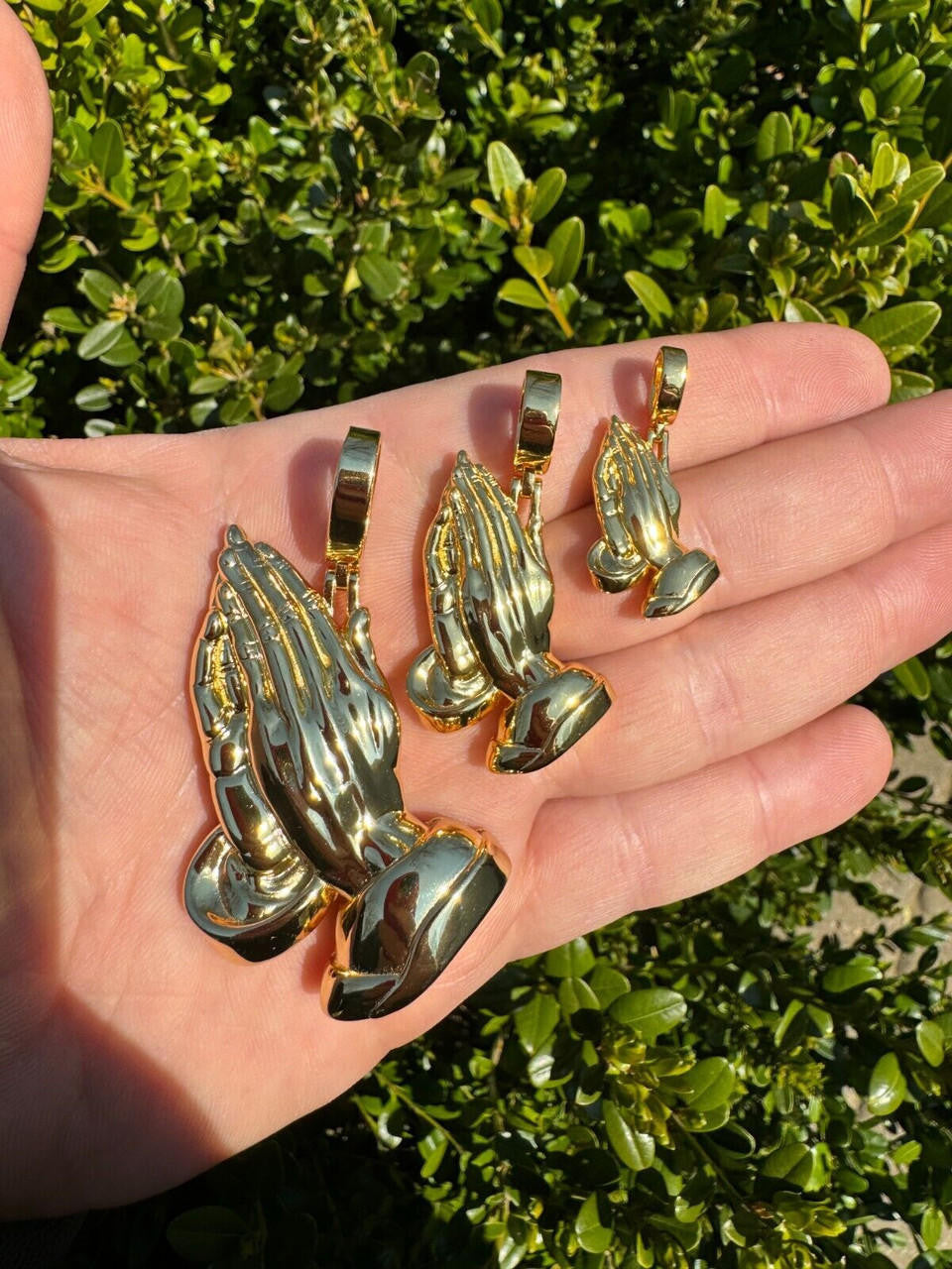 HarlemBling Praying Hands Religious Pendant Plain 14k Gold Over 925 Sterling Silver Necklace