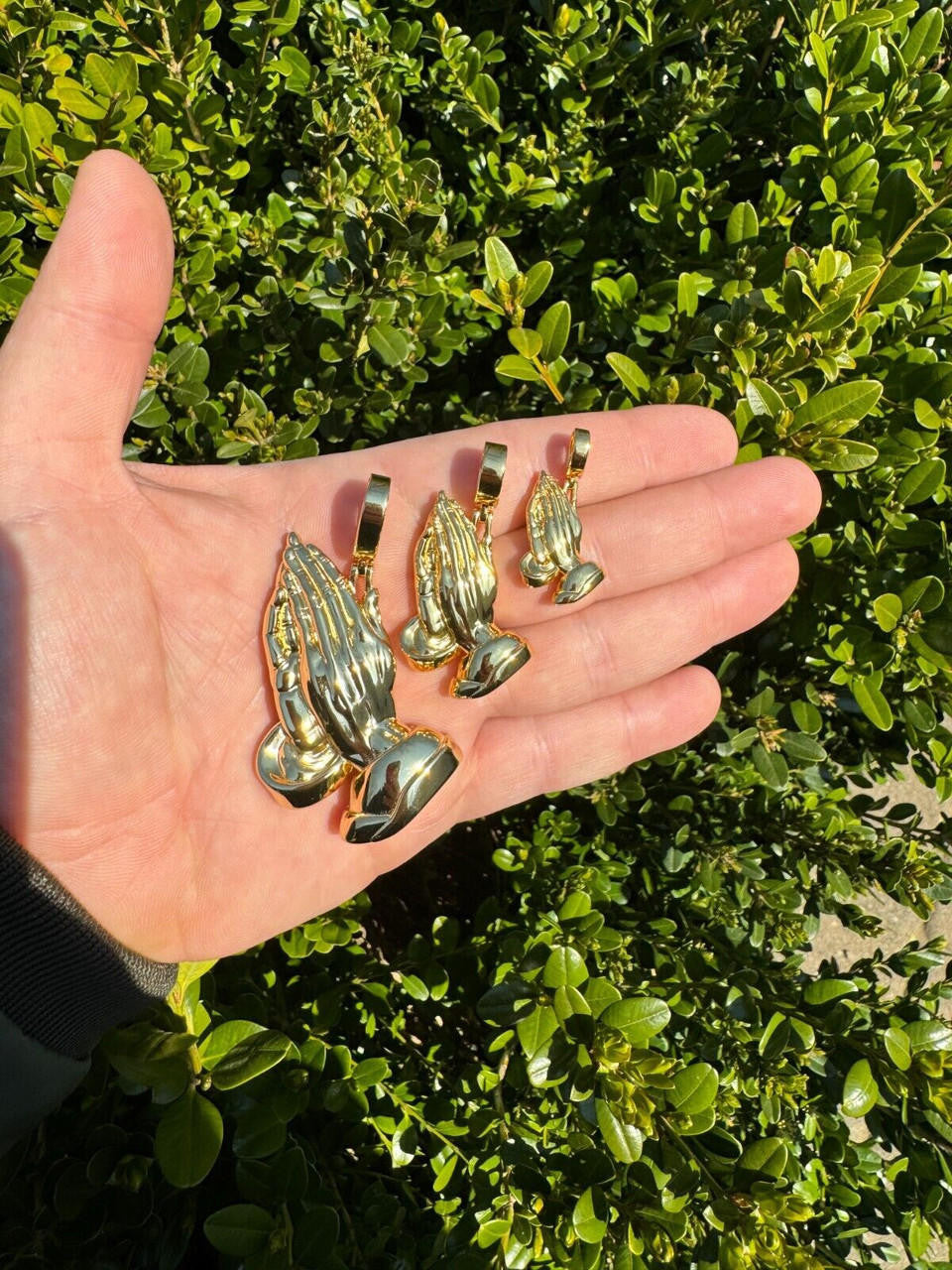 HarlemBling Praying Hands Religious Pendant Plain 14k Gold Over 925 Sterling Silver Necklace