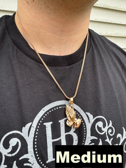 HarlemBling Praying Hands Religious Pendant Plain 14k Rose Gold 925 Sterling Silver Necklace