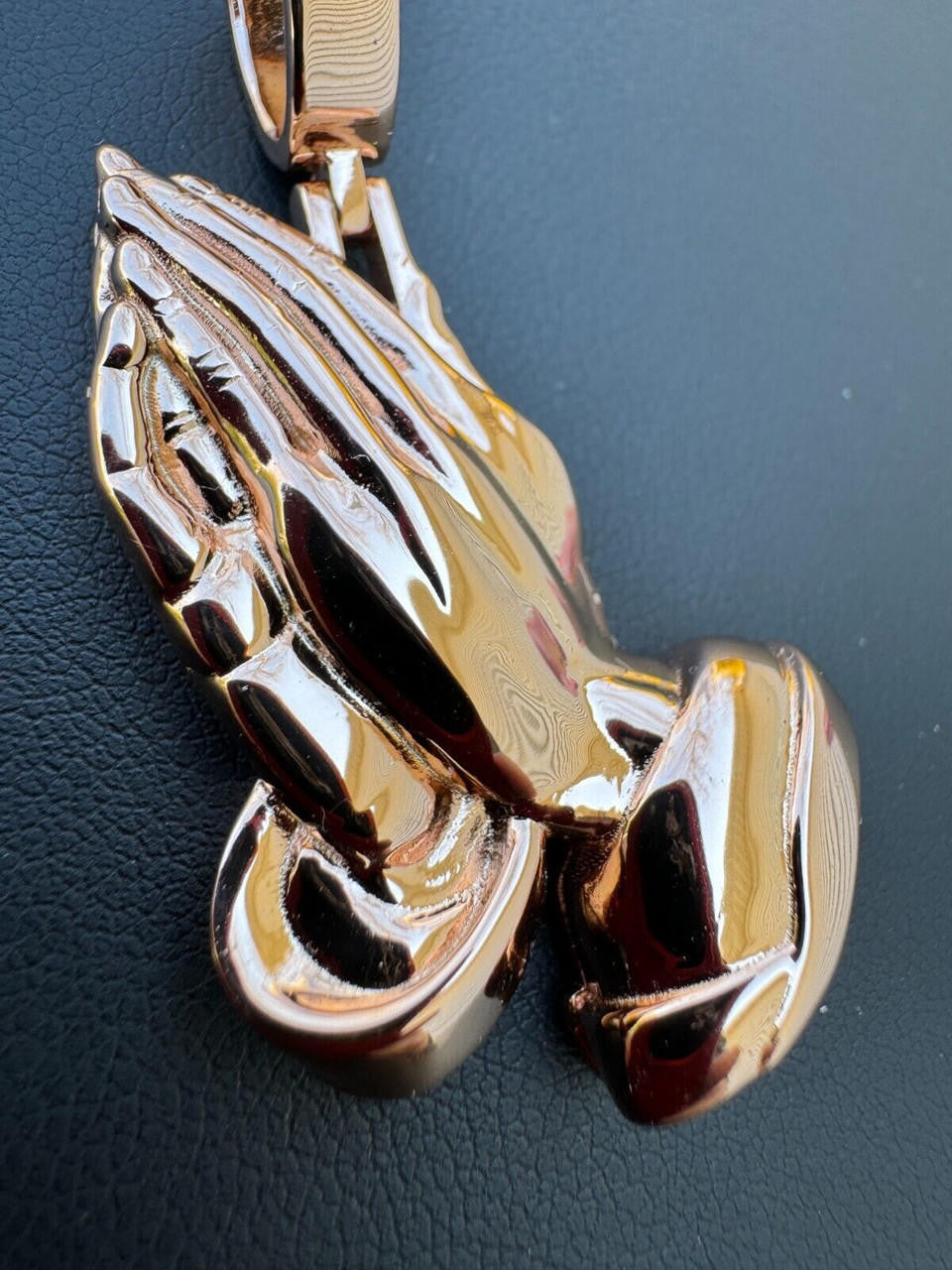 HarlemBling Praying Hands Religious Pendant Plain 14k Rose Gold 925 Sterling Silver Necklace