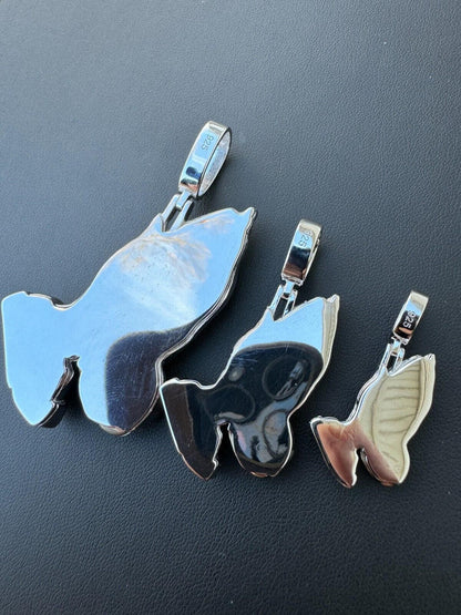 HarlemBling Praying Hands Religious Pendant Plain 925 Sterling Silver Necklace - 3 Sizes