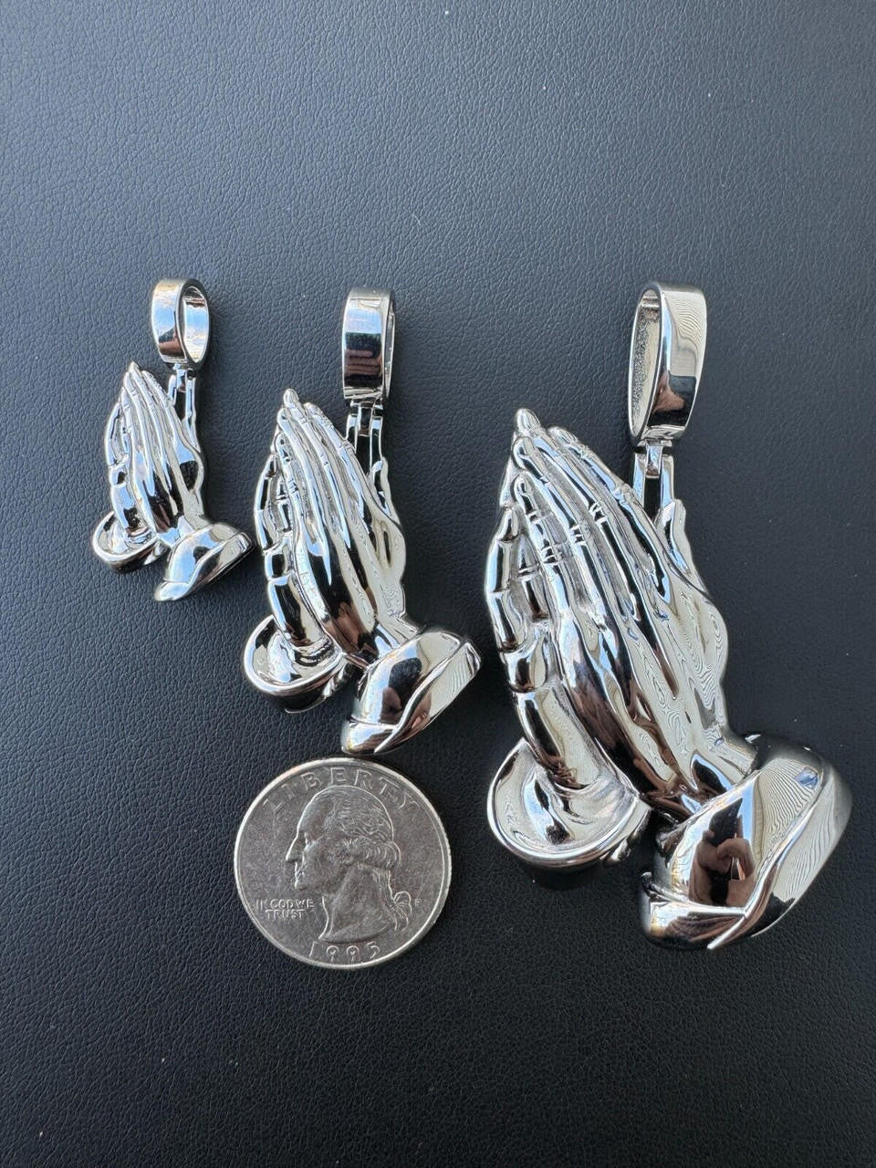 HarlemBling Praying Hands Religious Pendant Plain 925 Sterling Silver Necklace - 3 Sizes