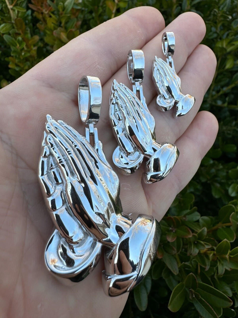 HarlemBling Praying Hands Religious Pendant Plain 925 Sterling Silver Necklace - 3 Sizes