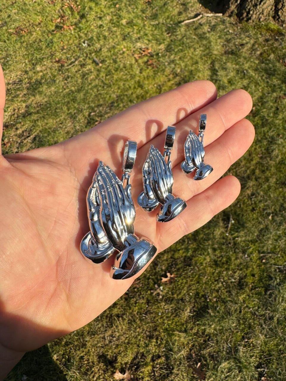 HarlemBling Praying Hands Religious Pendant Plain 925 Sterling Silver Necklace - 3 Sizes