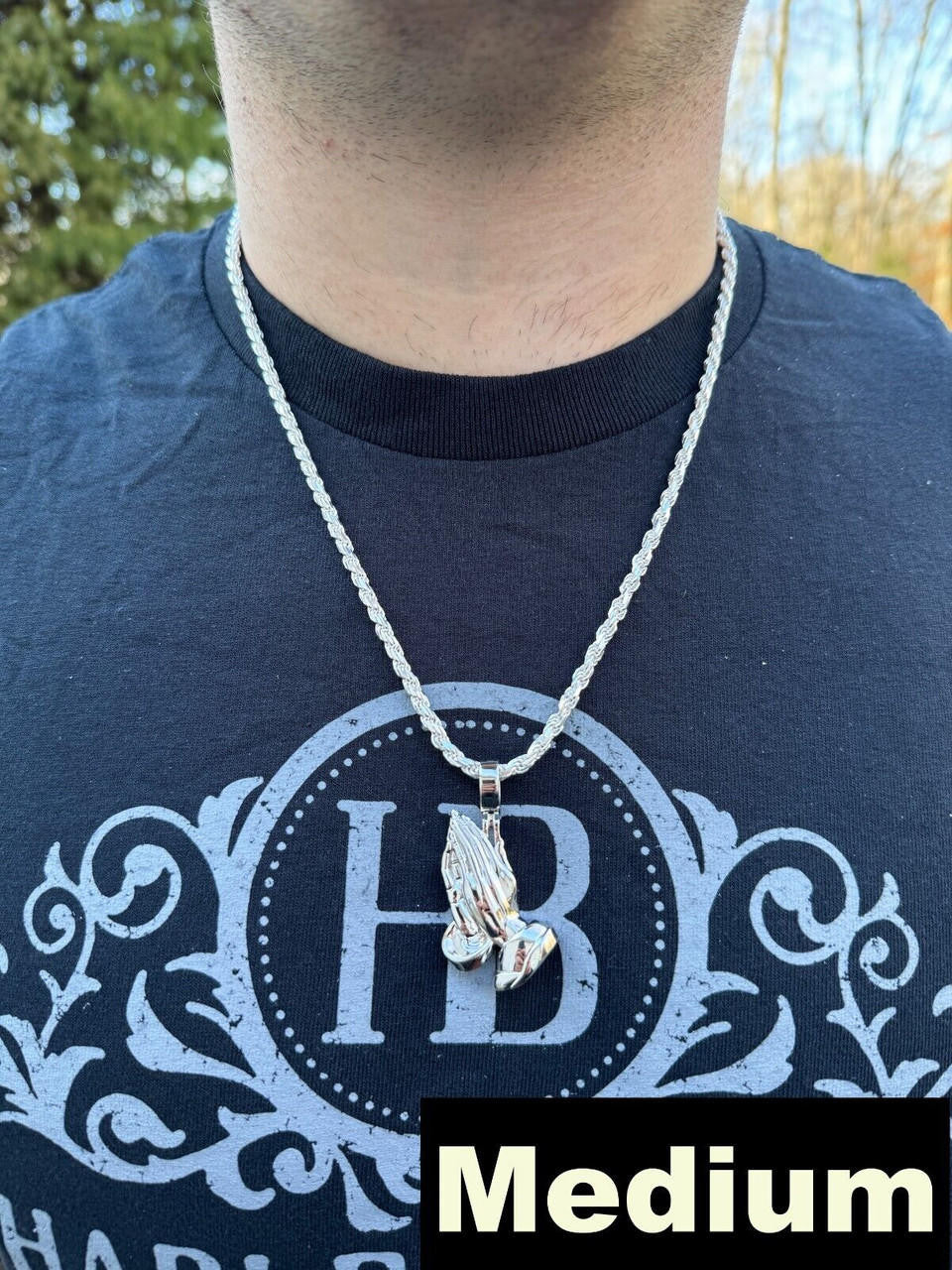 HarlemBling Praying Hands Religious Pendant Plain 925 Sterling Silver Necklace - 3 Sizes