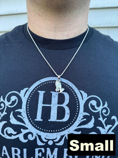 HarlemBling Praying Hands Religious Pendant Plain 925 Sterling Silver Necklace - 3 Sizes