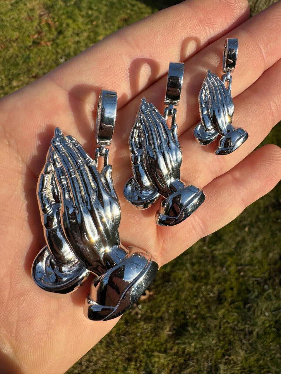 HarlemBling Praying Hands Religious Pendant Plain 925 Sterling Silver Necklace - 3 Sizes