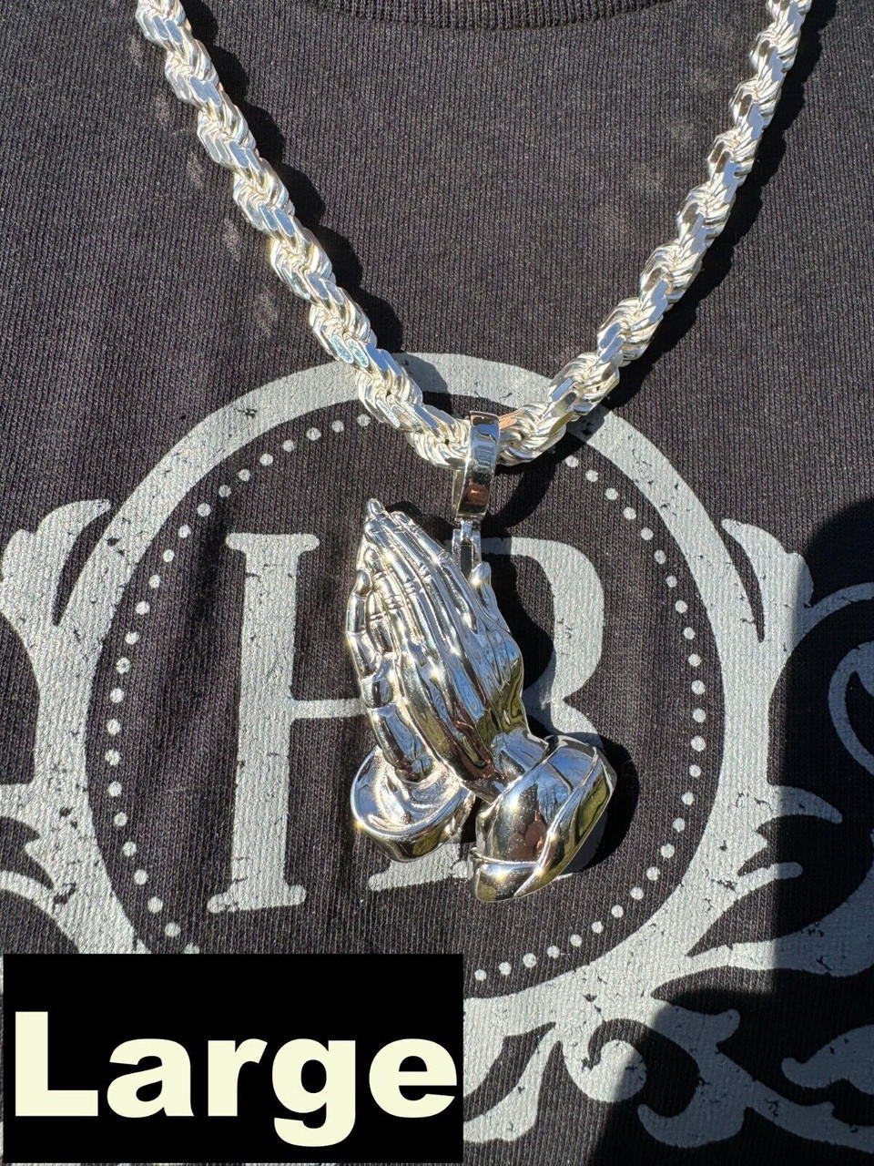 HarlemBling Praying Hands Religious Pendant Plain 925 Sterling Silver Necklace - 3 Sizes