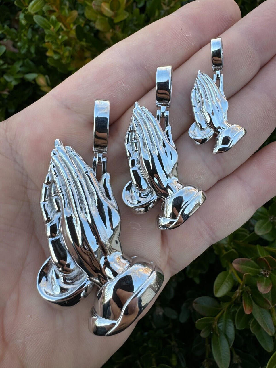 HarlemBling Praying Hands Religious Pendant Plain 925 Sterling Silver Necklace - 3 Sizes