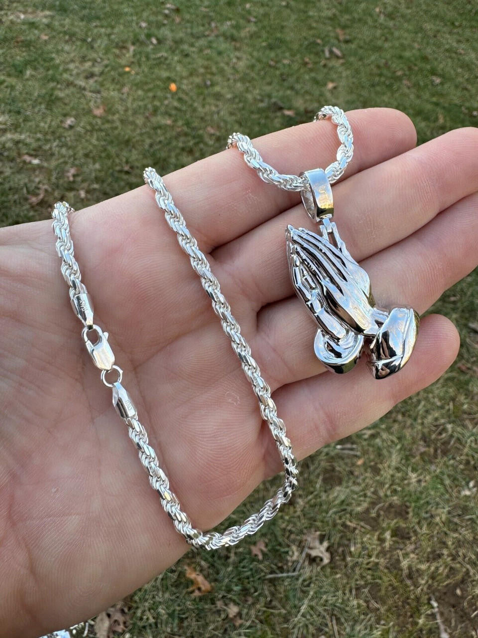 HarlemBling Praying Hands Religious Pendant Plain 925 Sterling Silver Necklace - 3 Sizes