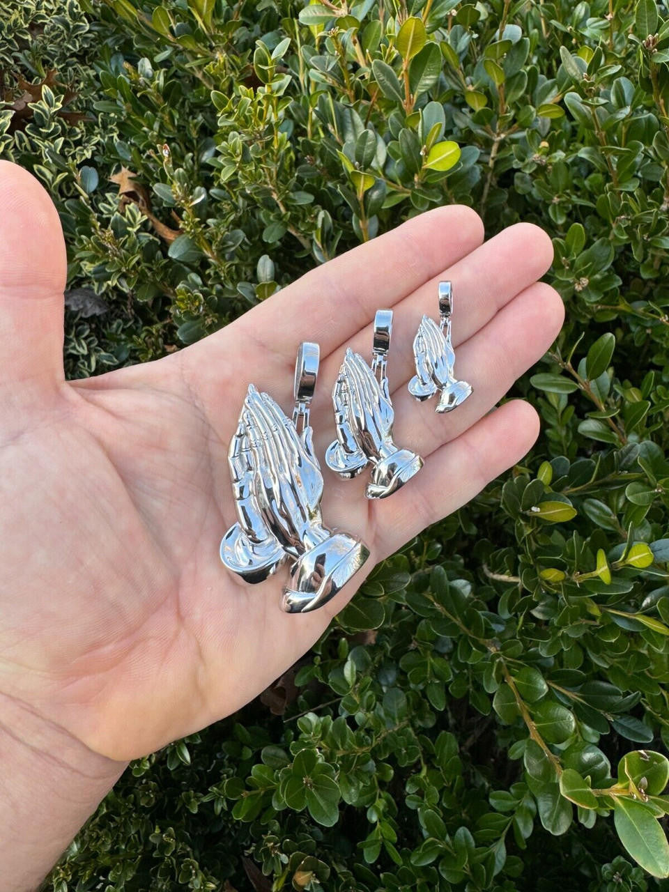 HarlemBling Praying Hands Religious Pendant Plain 925 Sterling Silver Necklace - 3 Sizes