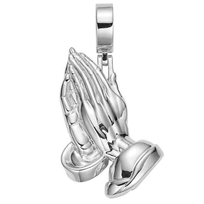 HarlemBling Praying Hands Religious Pendant Plain 925 Sterling Silver Necklace - 3 Sizes