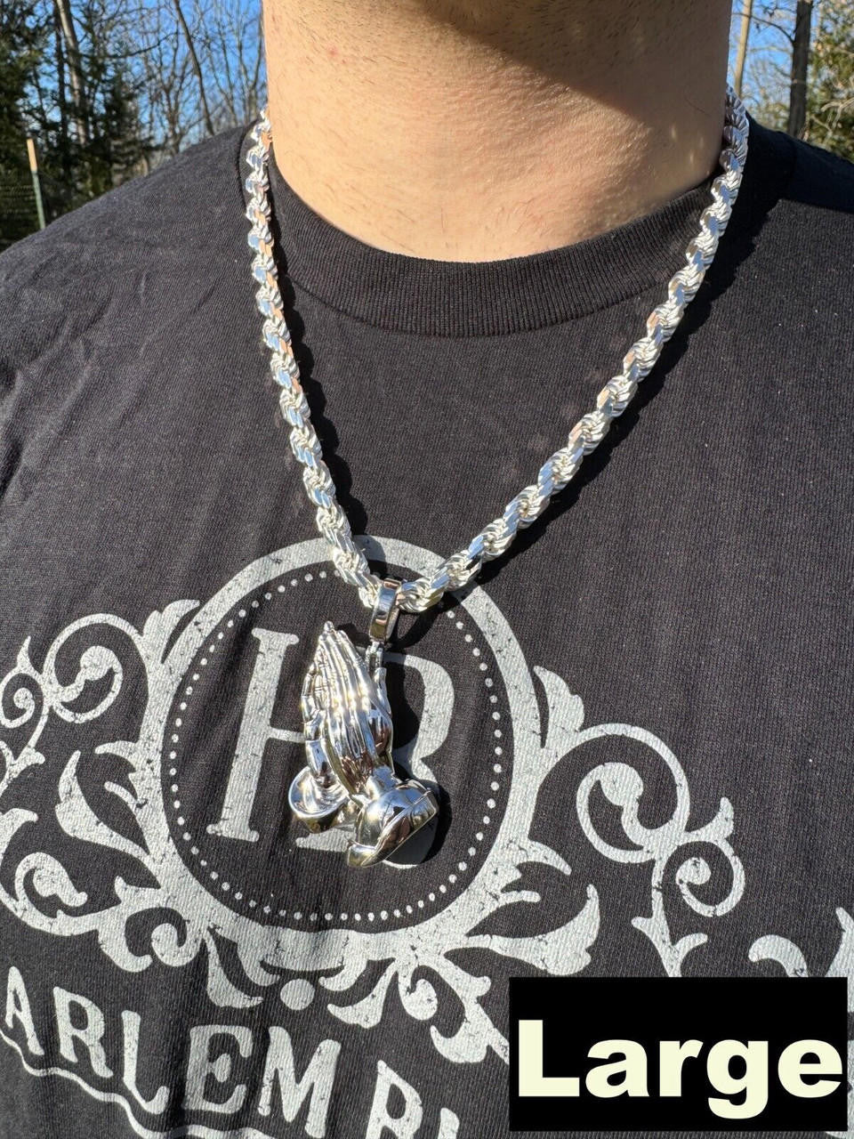 HarlemBling Praying Hands Religious Pendant Plain 925 Sterling Silver Necklace - 3 Sizes