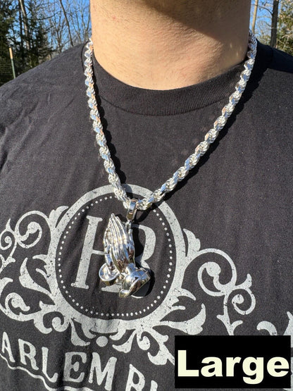 HarlemBling Praying Hands Religious Pendant Plain 925 Sterling Silver Necklace - 3 Sizes