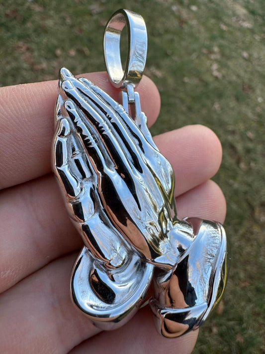 HarlemBling Praying Hands Religious Pendant Plain 925 Sterling Silver Necklace - 3 Sizes